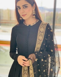 Pakistani Designer Black Long Pishwas Outfit