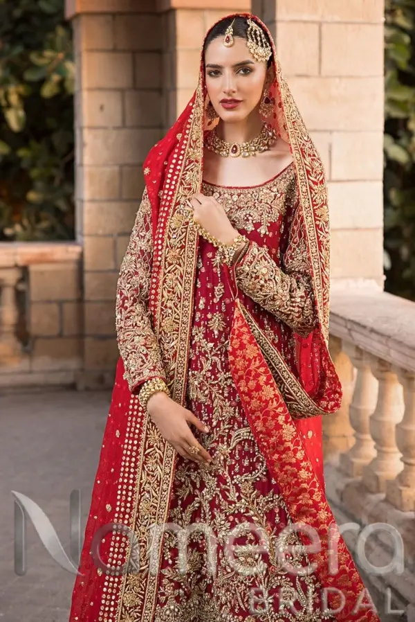 Traditional Red Bridal Gharara Kameez Dress