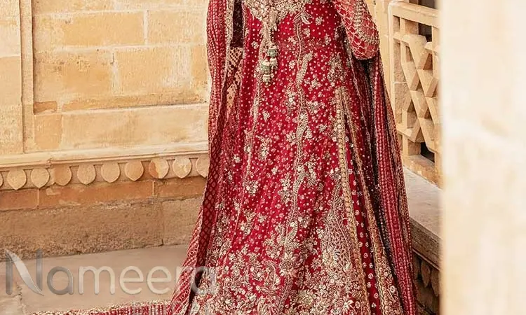 Pakistani Bridal Coral Red Farshi Lehenga