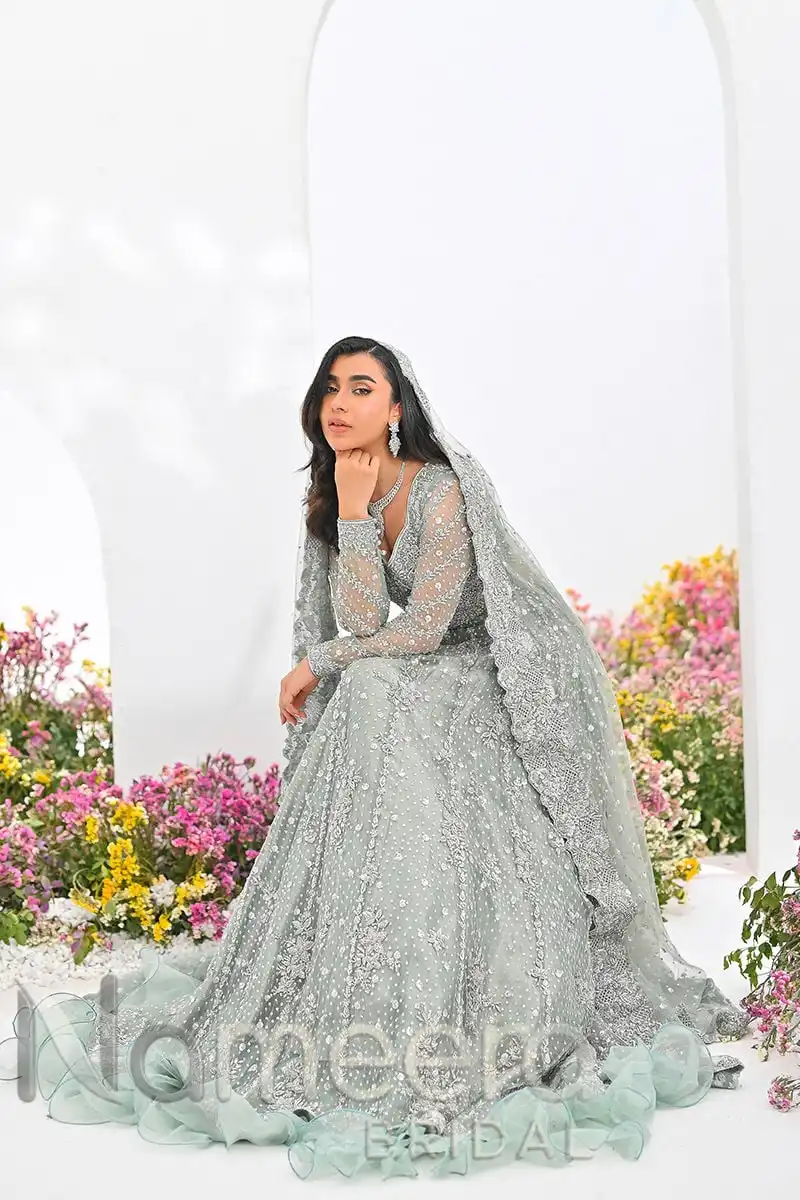 Latest Pakistani Bridal Kalidar Gown Lehenga