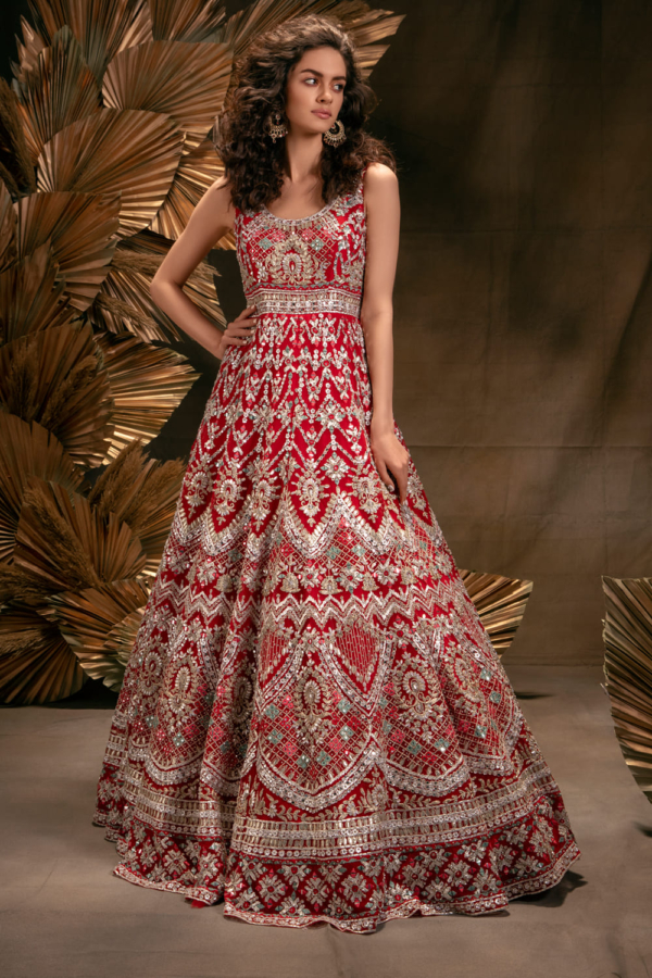 DEEP RED INDIAN BRIDAL GOWN - Image 2