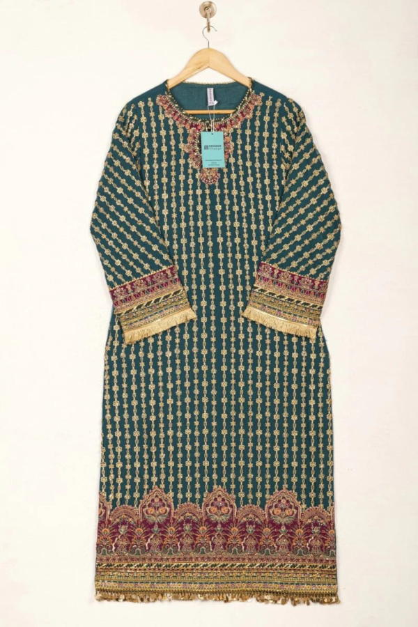 Pakistani Party Green Kameez Purple Salwar - Image 2