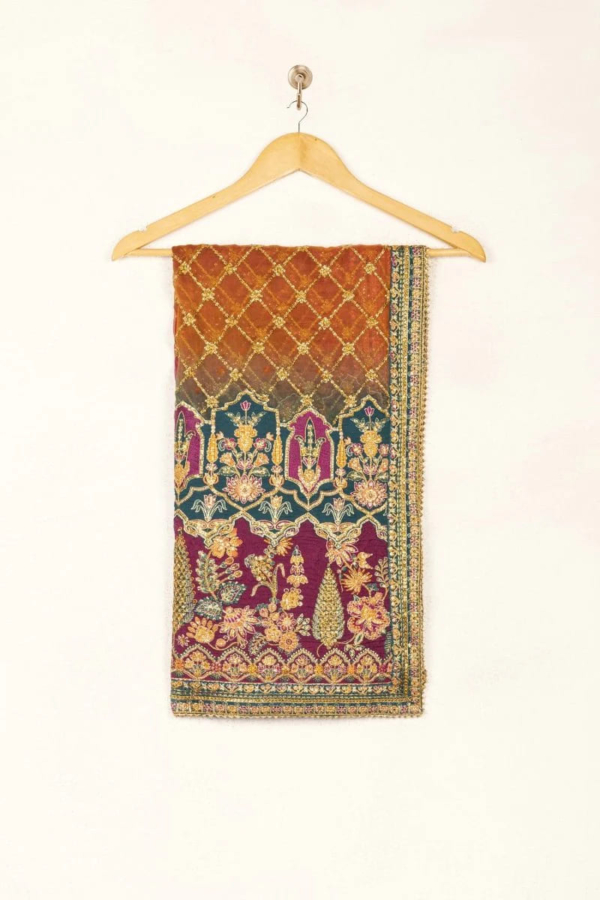 Pakistani Party Green Kameez Purple Salwar - Image 6