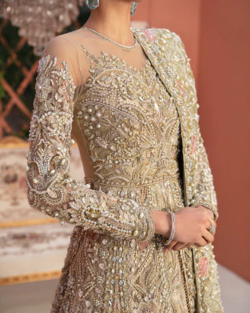 Pakistani Bridal Gold White Gown Lehenga