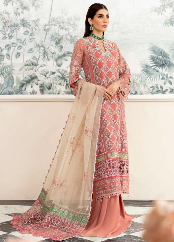 Pink Embroidered Pakistani Wedding Kameez Sharara - Image 5