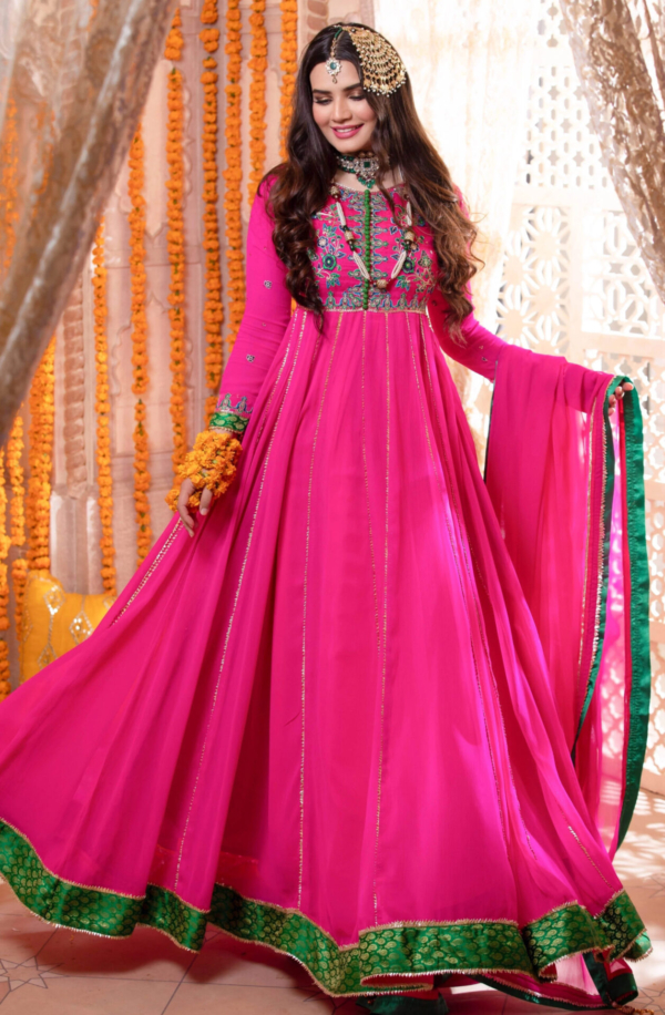 Pakistani Embellished Pink Kalidar Party Outfit