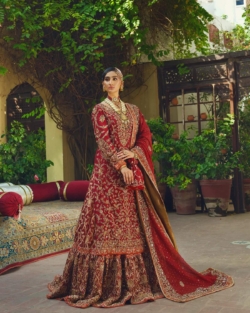 Embroidered Red Lehenga Shirt And Dupatta Pakistani Bridal Outfit