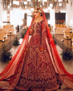 Pakistani Traditional Red Bridal Lehenga Maxi Bridal Dress