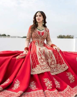 Pakistani Bridal Dress Red Farshi Lehenga Style Wedding Outfit