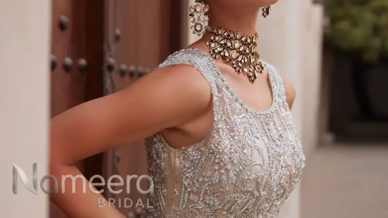Royal Pakistani Bridal Elegant Silver Gown