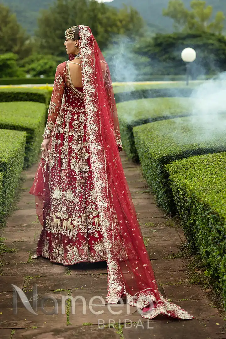 Pakistani Bridal Lehenga Shirt in Red