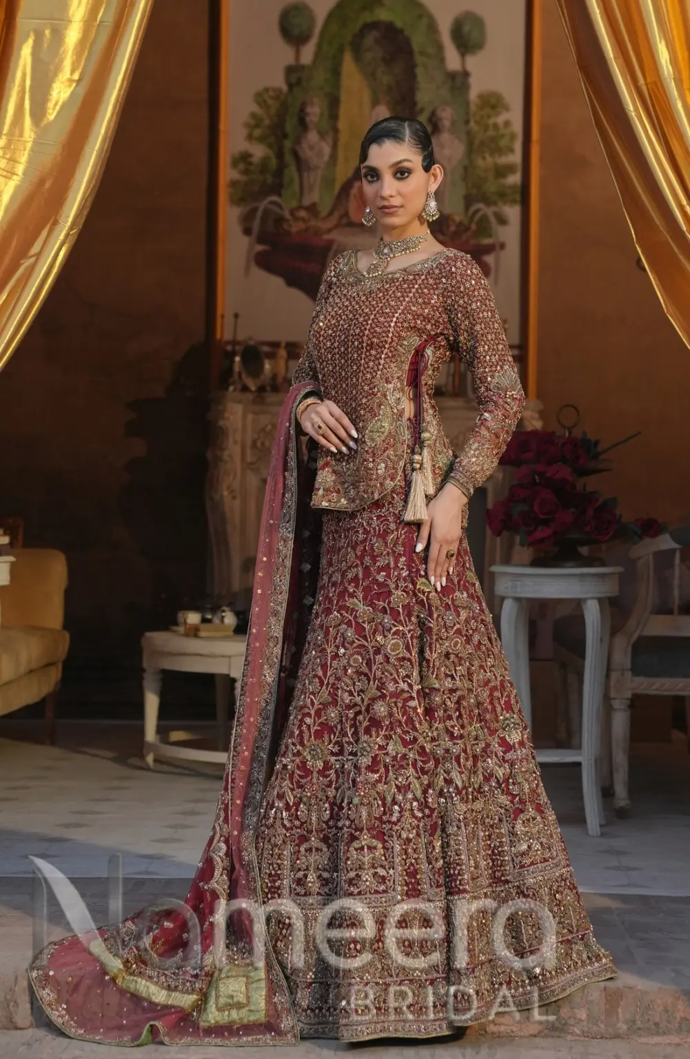 Pakistani Mermaid Bridal Shirt Red Lehenga