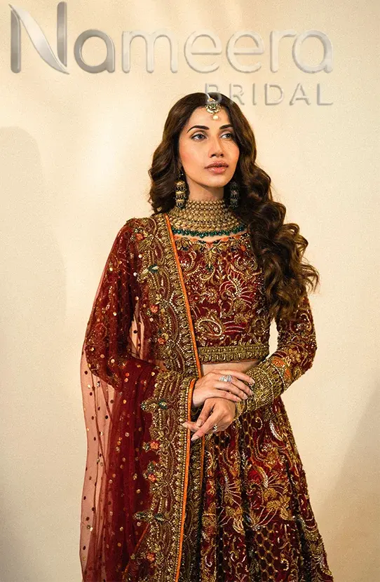 Pakistani BPakistani Bridal Embellished Lehenga and Choliridal Royal Maroon Lehenga Choli