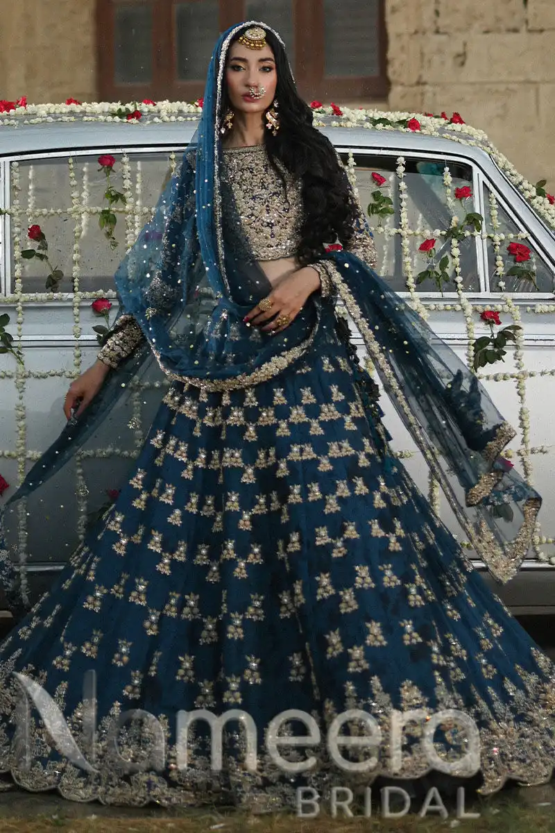 Latest Pakistani Bridal Teal Lehenga Choli
