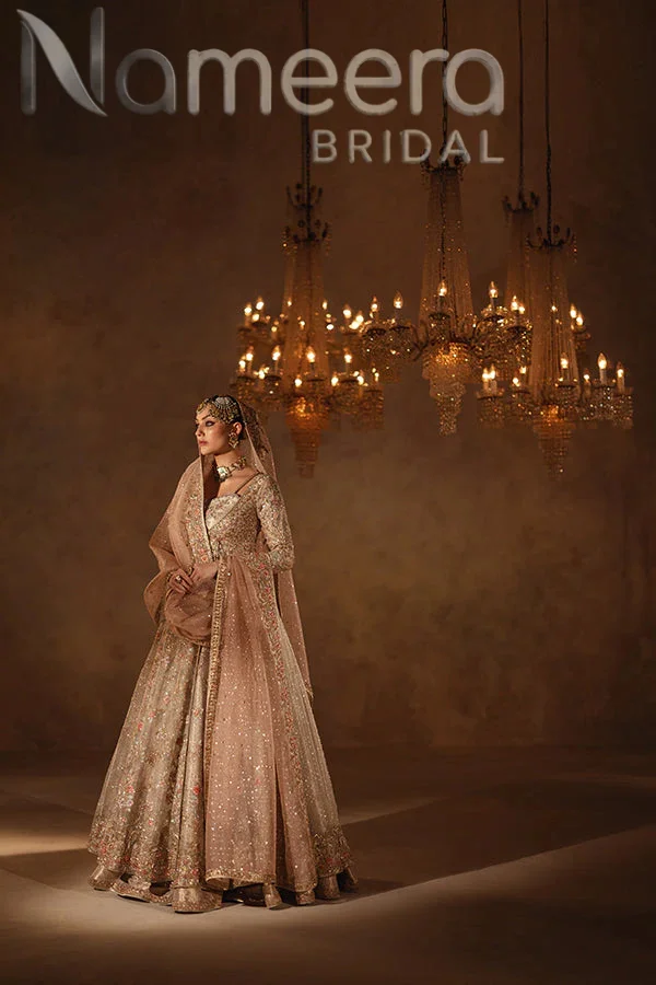 Pakistani Bridal Embellished Angrakha Pishwas Lehenga