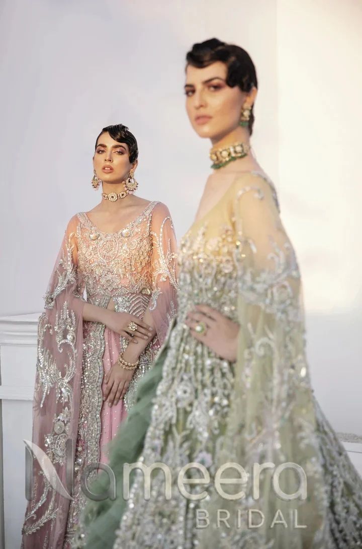 Bridal Ice Blue Lehenga with Open Long Shirt