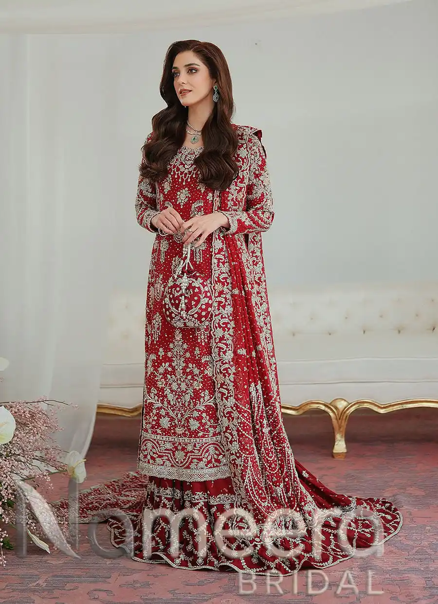 Pakistani Bridal Deep Red Farshi Lehenga Outfit