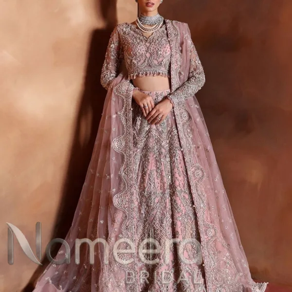 Pakistani Bridal Pink Choli Lehenga Dupatta
