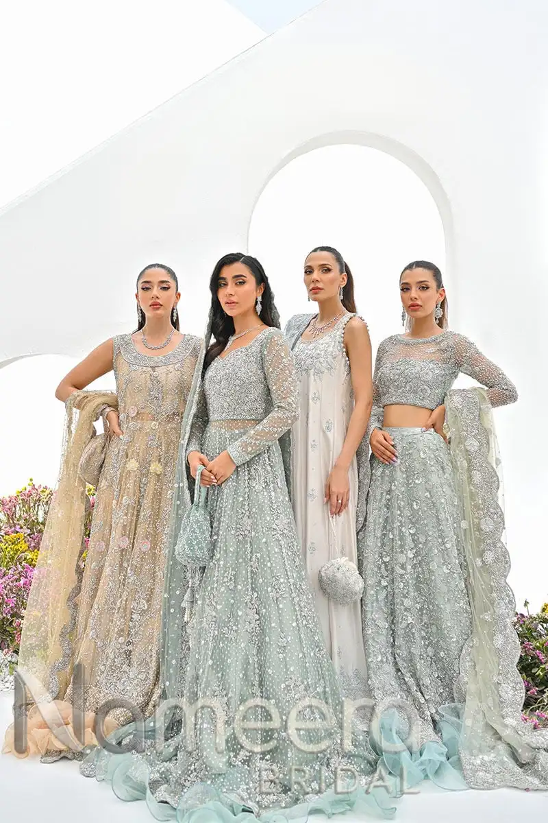 Pakistani Bridal Ice Blue Wedding Lehenga