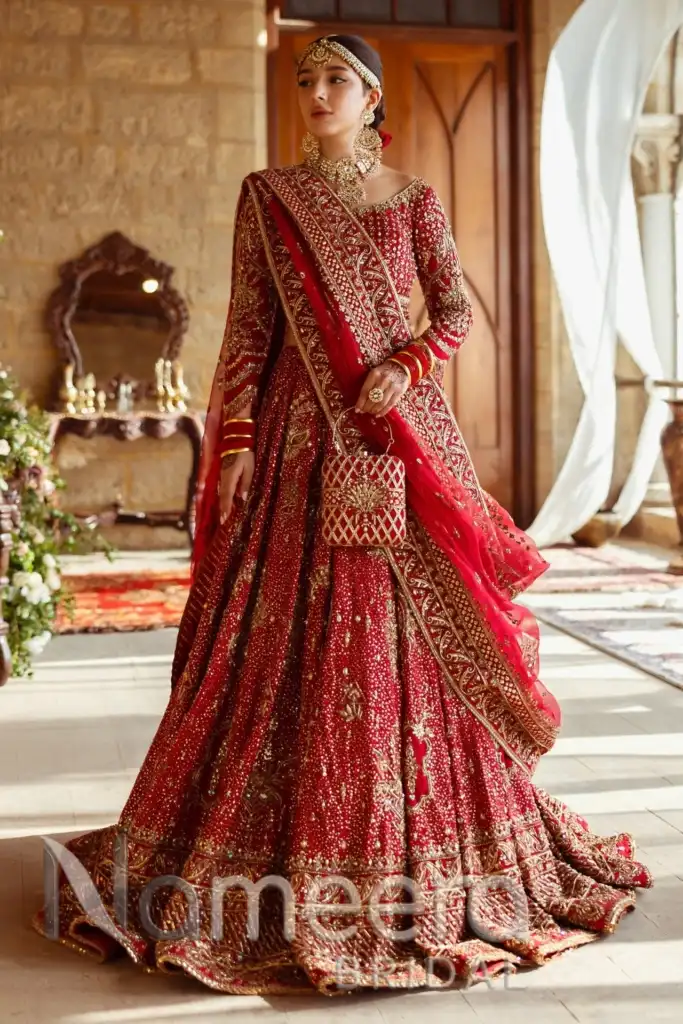 Crimson Red Bridal Lehenga Choli with Dupatta