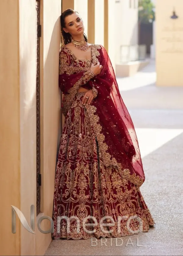 Traditional Choli Lehenga Red Pakistani Bridal Outfit