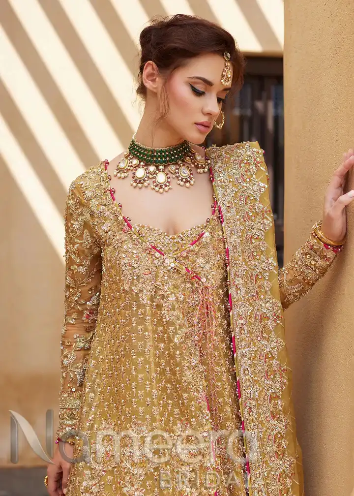Pakistani Wedding Bridal Yellow lehenga Gown