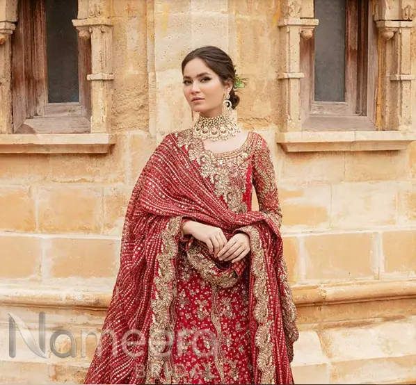 Pakistani Bridal Coral Red Farshi Lehenga