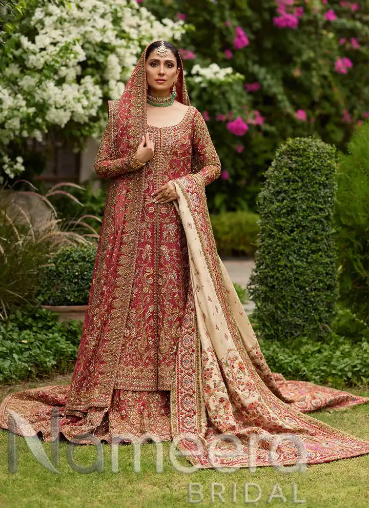Bridal Deep Pink Open Shirt Lehenga