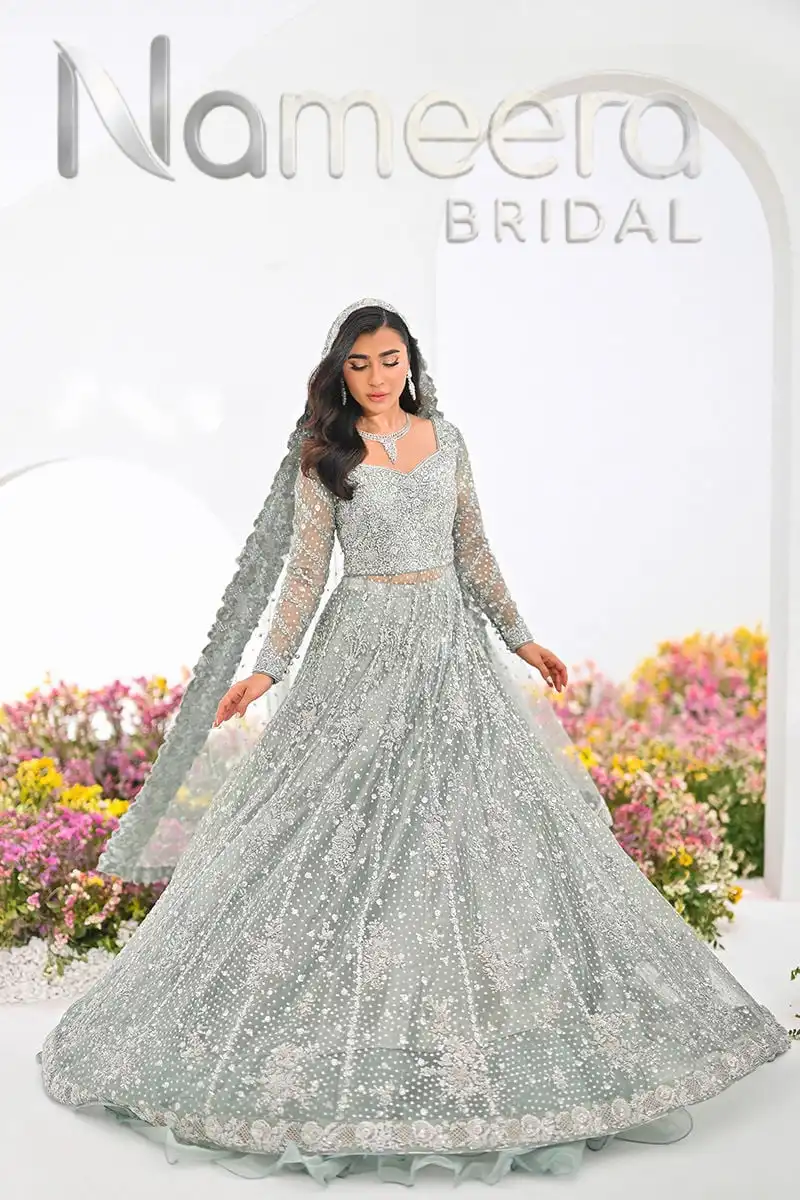 Latest Pakistani Bridal Kalidar Gown Lehenga
