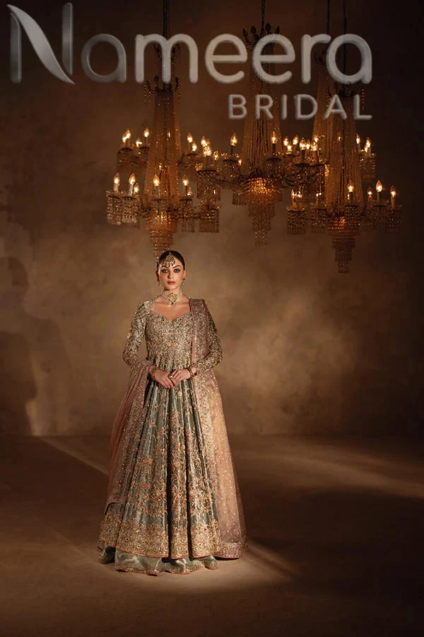 Latest Pakistani Bridal Embellished Pishwas Lehenga