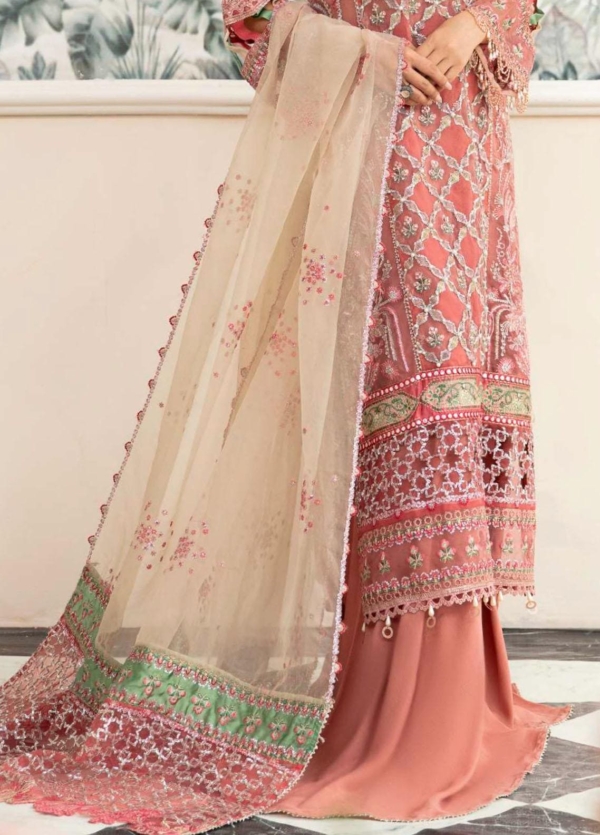 Pink Embroidered Pakistani Wedding Kameez Sharara - Image 4