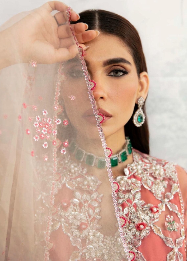 Pink Embroidered Pakistani Wedding Kameez Sharara - Image 3