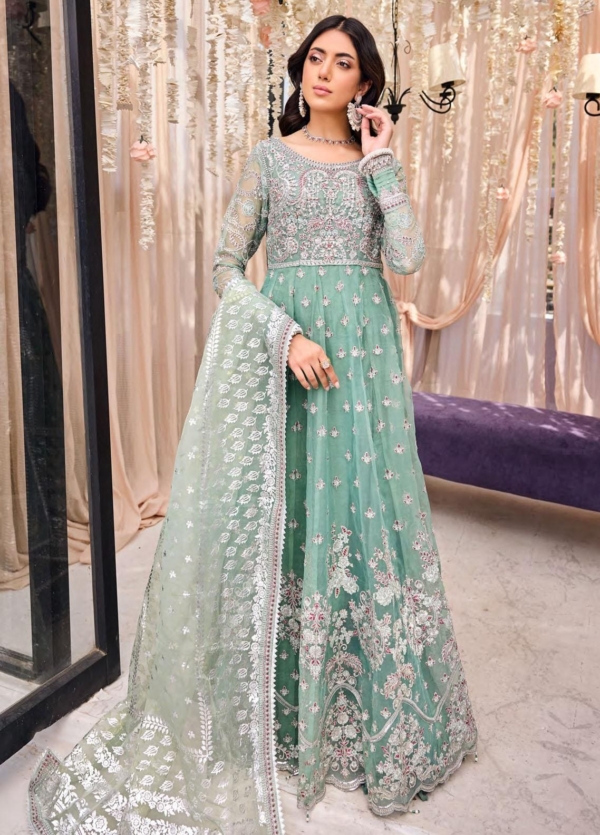 Sea Green Embroidered Pakistani Wedding Maxi