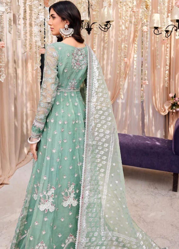 Sea Green Embroidered Pakistani Wedding Maxi - Image 5