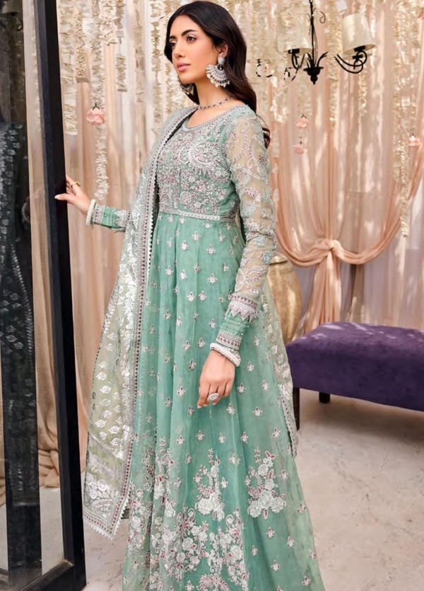 Sea Green Embroidered Pakistani Wedding Maxi - Image 4