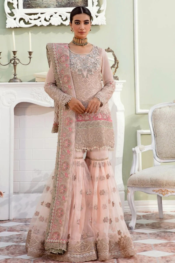 Peach Embellished Pakistani Party Gharara Dress