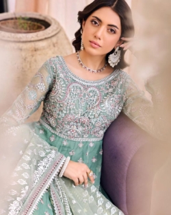 Sea Green Embroidered Pakistani Wedding Maxi