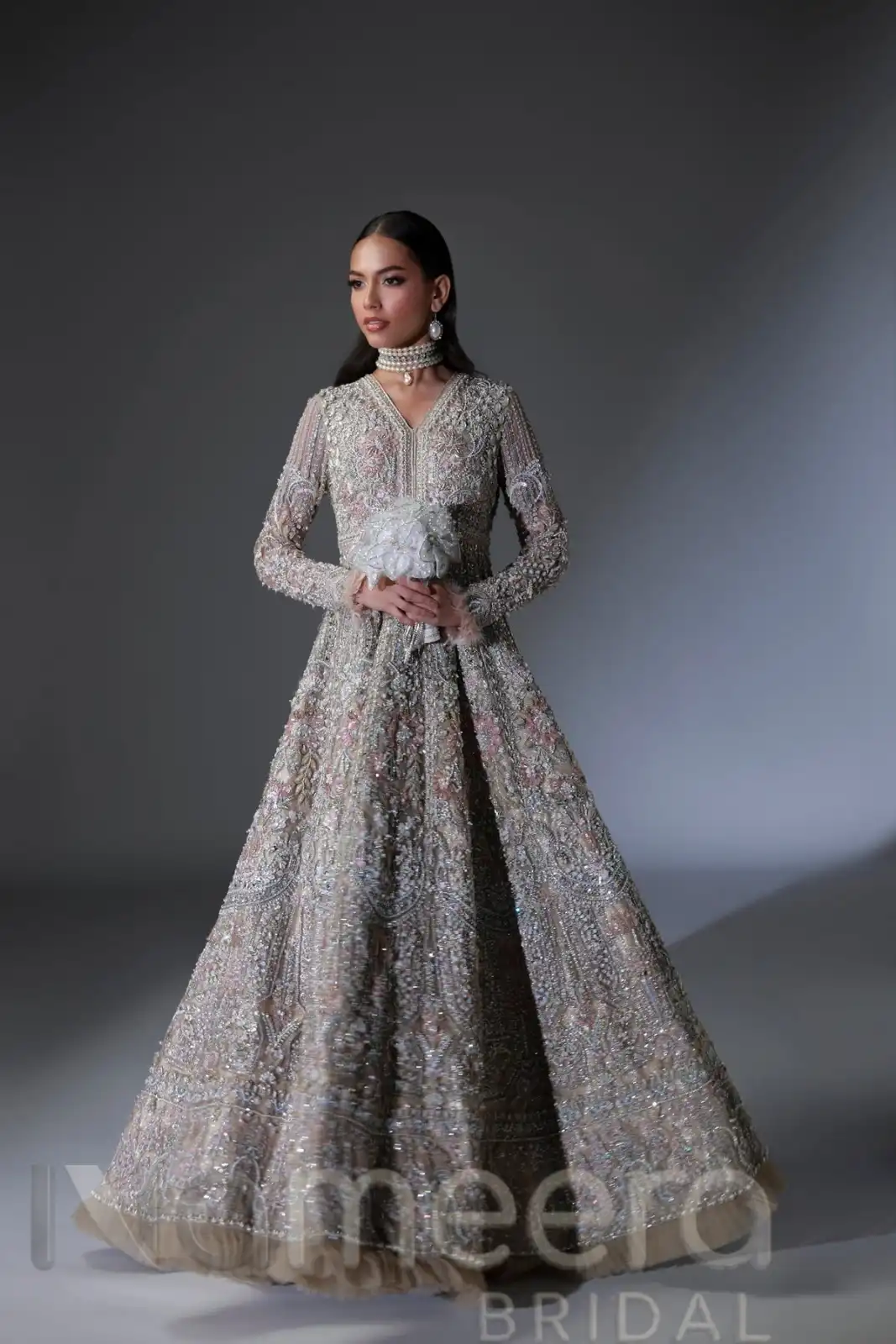 Pakistani Bridal Wear Gown Dupatta in Pink Net