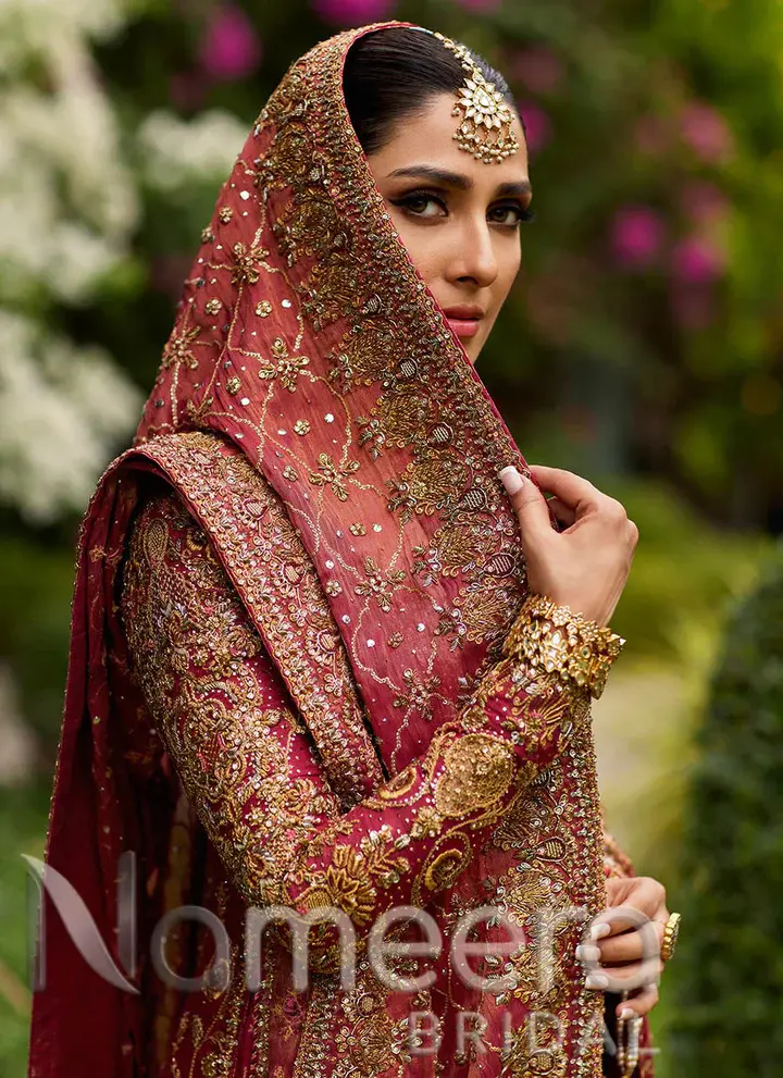 Bridal Deep Pink Open Shirt Lehenga