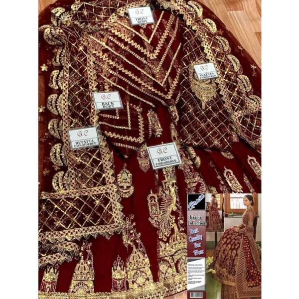 Embroidered Maroon Bridal Net Maxi With Dupatta - Image 3