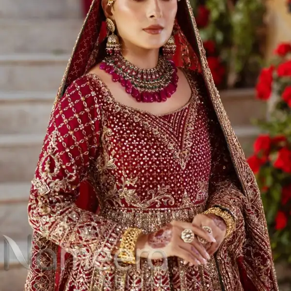 Traditional Red Bridal Lehenga and Flared Frock