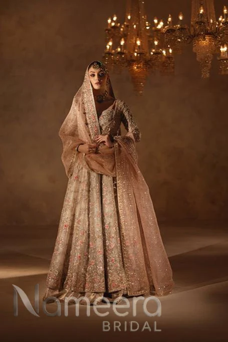 Pakistani Bridal Embellished Angrakha Pishwas Lehenga