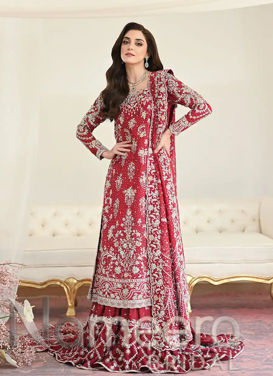 Pakistani Bridal Deep Red Farshi Lehenga Outfit
