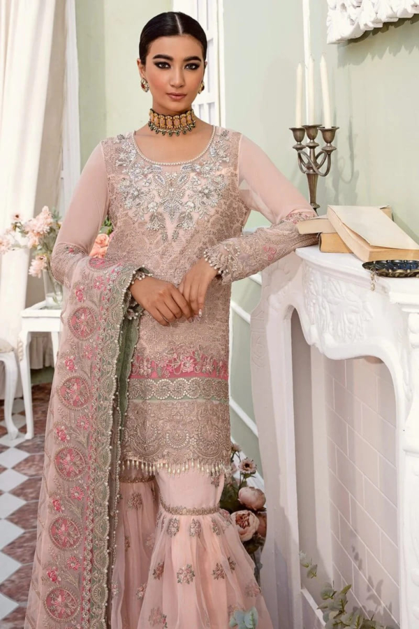 Peach Embellished Pakistani Party Gharara Dress - Image 4