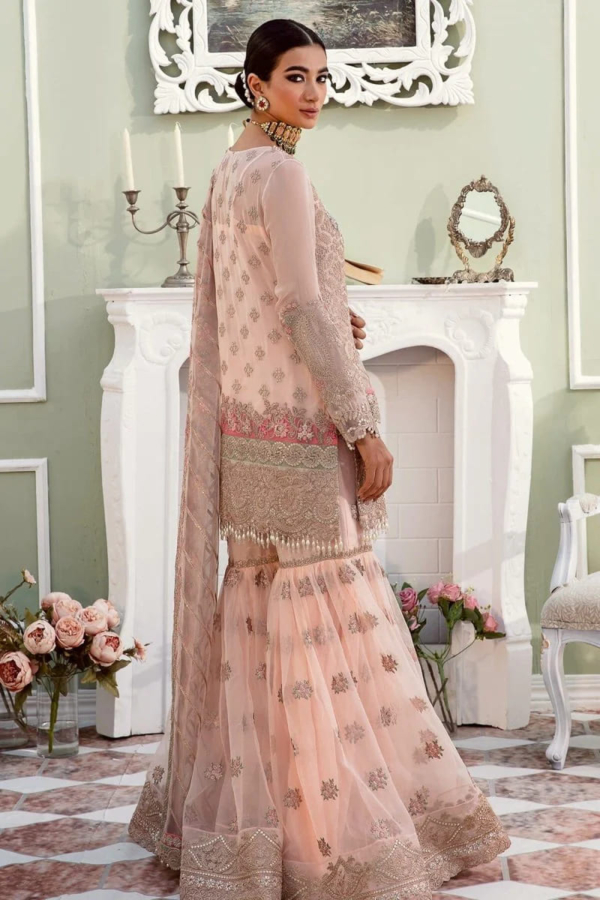 Peach Embellished Pakistani Party Gharara Dress - Image 3