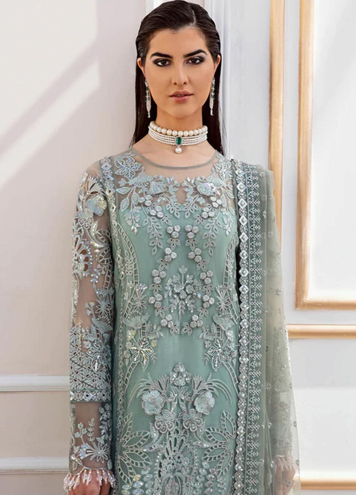 Pakistani Laurel Green Embellished Wedding Dress