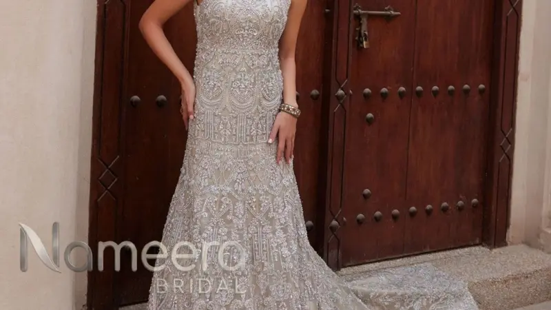 Royal Pakistani Bridal Elegant Silver Gown