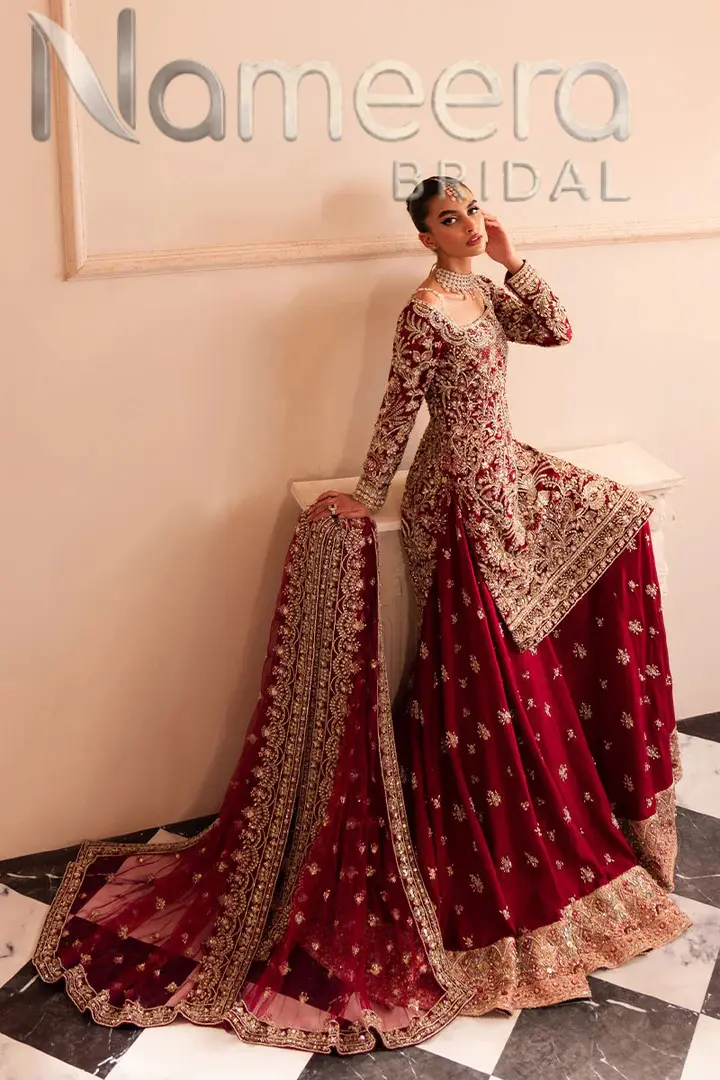 Pakistani Bridal Red Kameez and Gharara