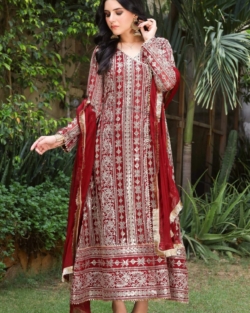 Deep Red Angrakha Pakistani Party Outfit