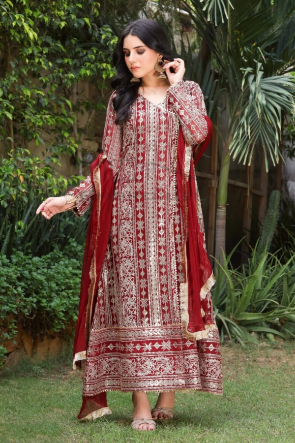 Deep Red Angrakha Pakistani Party Outfit